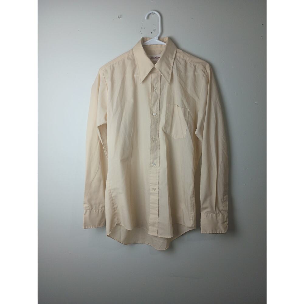 Vtg Men's Button Up Shirt Madison 15.5 Light Weight Church Western 80s‎ Yellow